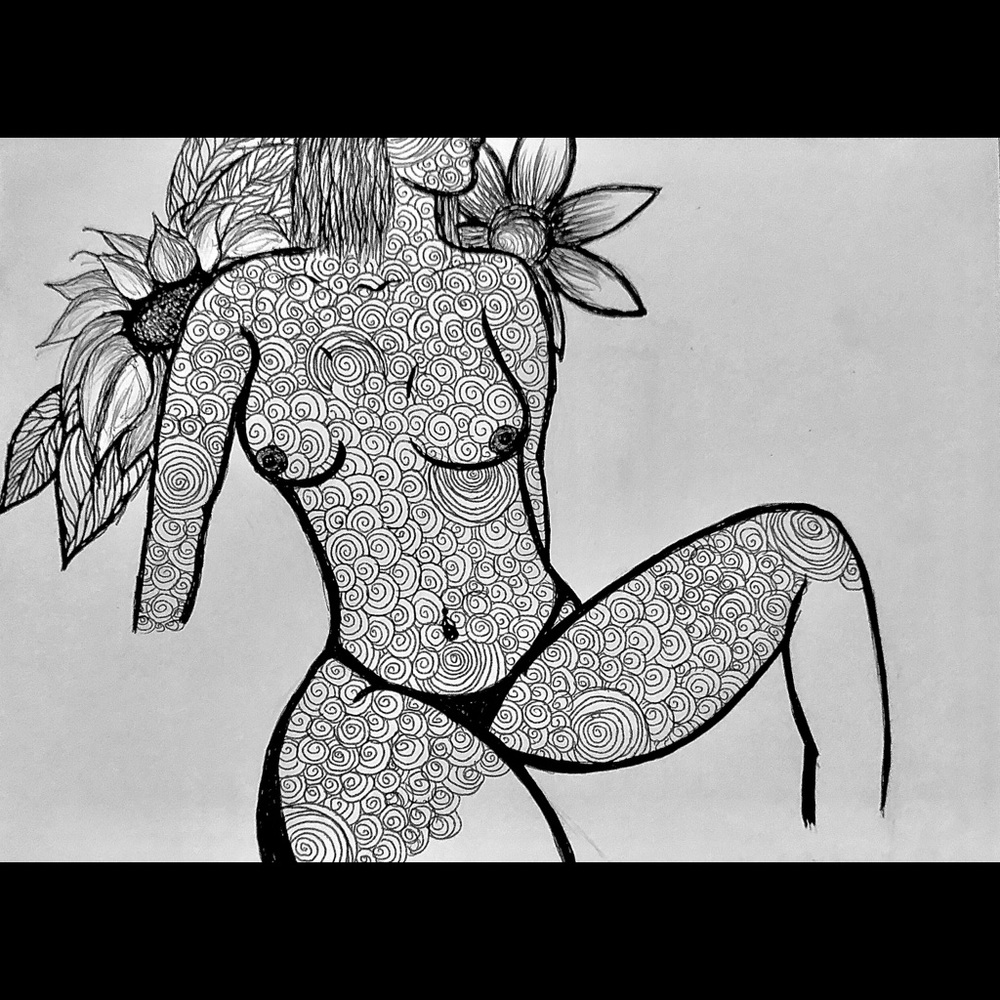 Woman with Black Pen Drawing
